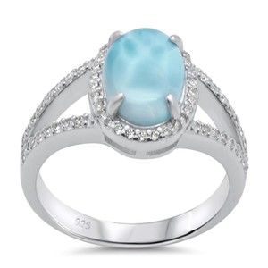 Captivating Larimar and Cubic Zirconia Halo Ring